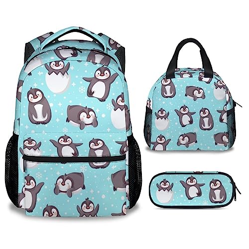 COOPASIA Penguin Backpack with Lunch Box and Pencil Case
