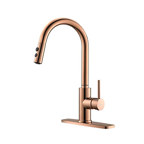 RULIA Copper Rose Gold Pull-Down Kitchen Faucet