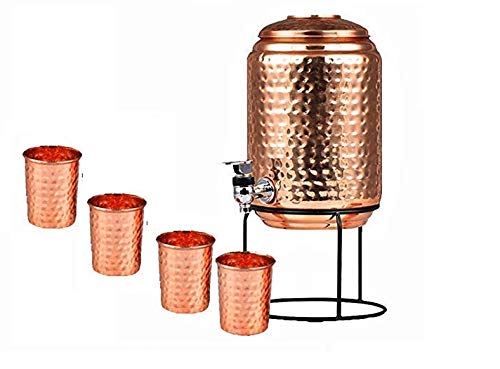 Copper Water Dispenser with Set of 4 Copper Glass