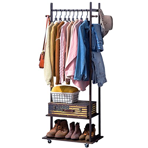 COPREE Rolling Clothes Rack with Storage Shelves