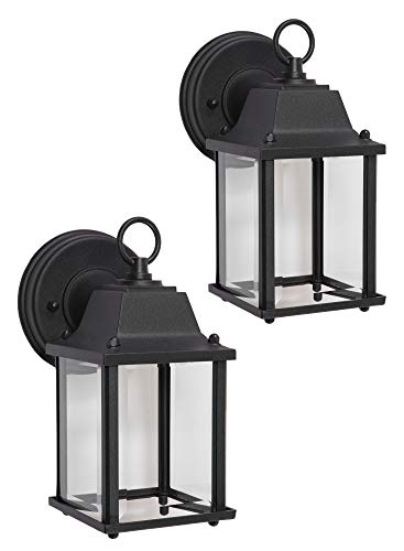 Outdoor LED Wall Sconce Light 2 Pack: Porch, Patio, Barn - Black Finish