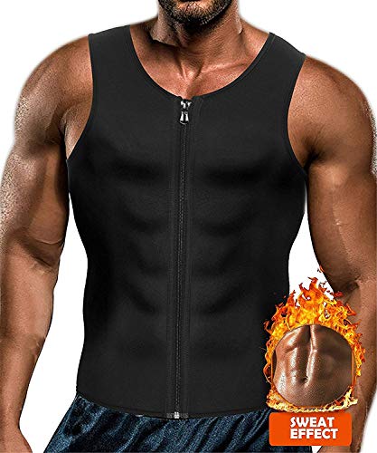 CORATED Men's Neoprene Waist Trainer Sauna Vest - Black Zip, Size L