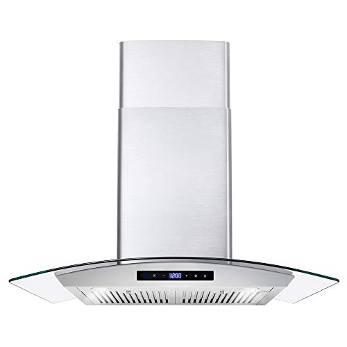 COSMO COS-668AS750 30 in. Wall Mount Range Hood with 380 CFM, Curved Glass, Ducted Convertible Ductless