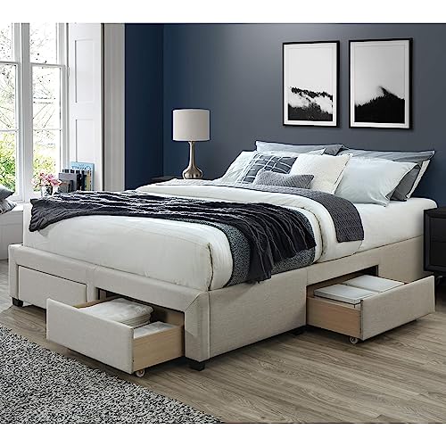 Cosmo Upholstered Bed Frame with Storage Drawers - Queen