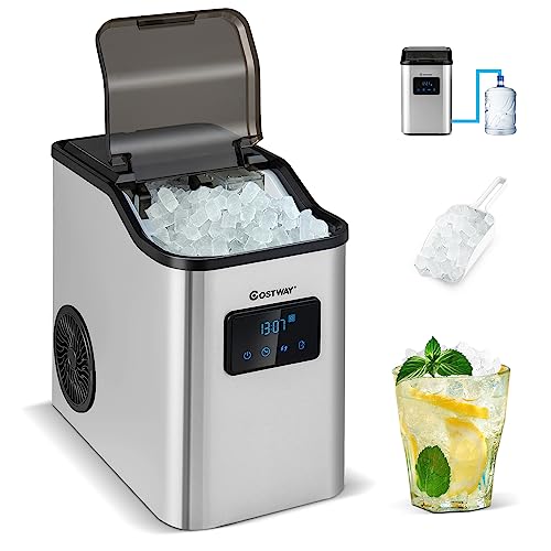 COSTWAY Nugget Ice Maker: Self-Cleaning, 60lb/24hr, Portable Stainless Steel