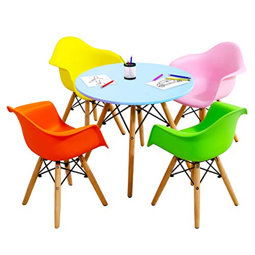 Costzon Kids Mid-Century Style Table & Chair Set (Colorful, 4 Chairs)