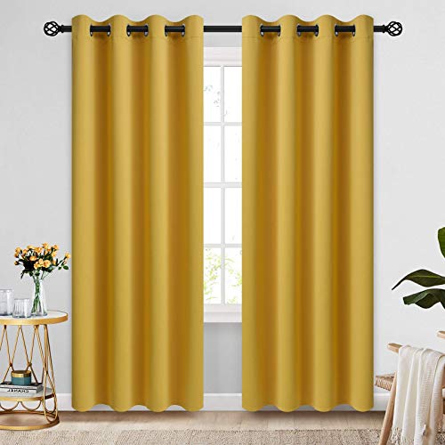 COSVIYA Mustard Yellow Blackout Curtains 84 inch Length 2 Panels, Grommet Thick Polyester Insulated Light Blocking Room Darkening Thermal Window Curtain Drapes for Bedroom/Living Room,52x84 inches