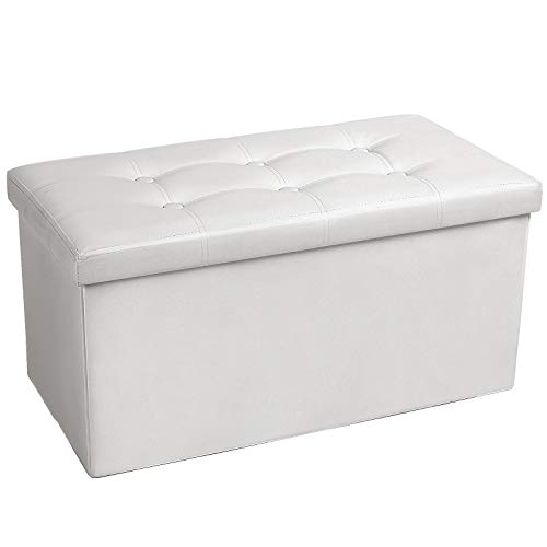 White Leather Ottoman Bench with Storage for Bedroom and Living Room
