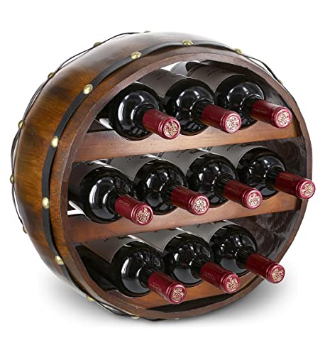 Vintage Barrel Wine Rack: Wall-Mounted Storage Shelf for 10 Bottles