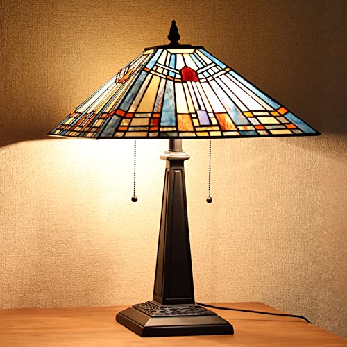 COTOSS Handmade Stained Glass 2-Light Blue Mission Style Table Lamp