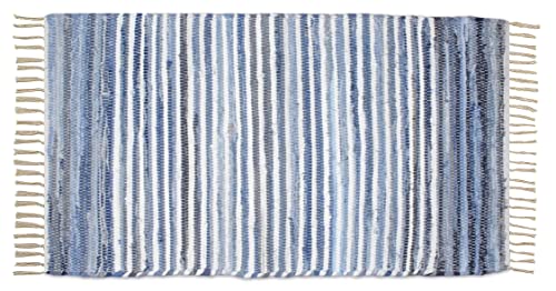 Denim Handwoven Cotton Rag Rug - Multicolor 2x3' Reversible Throw with Tassel
