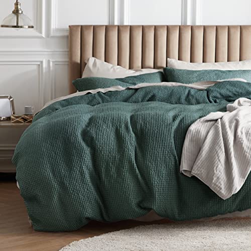 Cotton Waffle Weave Forest Green Duvet Cover King Size