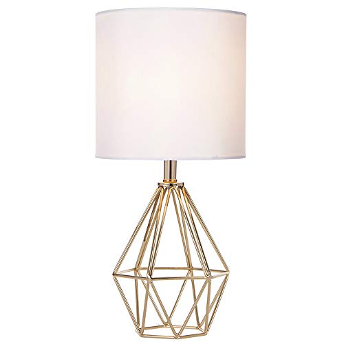 COTULIN Gold Geometric Metal Base Table Lamp with White Fabric Shade