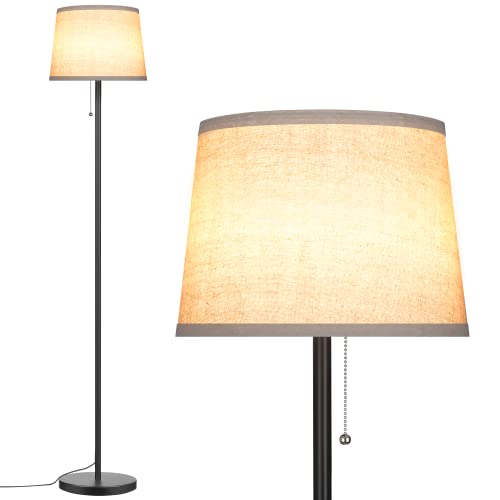 Modern Black Floor Lamp with Linen Shade for Living Room & Bedroom
