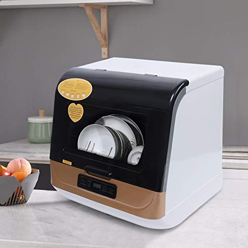 MoRiZaiKKI Mini Countertop Dishwasher 1200W Compact Freestanding Gold Tone