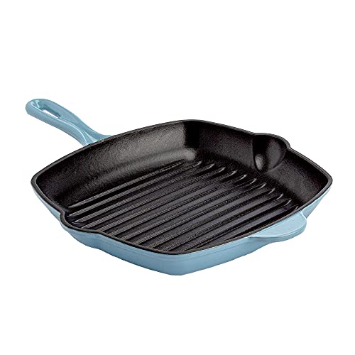 Country Living 11-Inch Blue Enameled Cast Iron Square Griddle Grill Pan