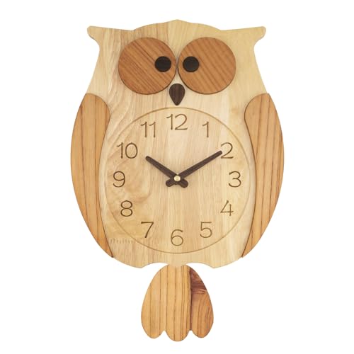 Couperos Owl Wood Wall Clock: Elegant Non Ticking Decor