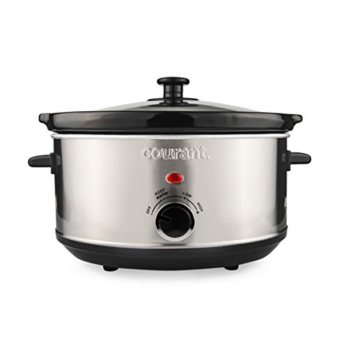 Courant Oval Slow Cooker Crock, with Easy Options 3.5 Quart Dishwasher Safe Pot, Stainless Steel