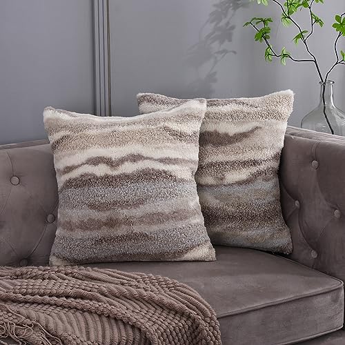 Cozy Grey Faux Fur Fluffy Pillow Covers Set of 2
