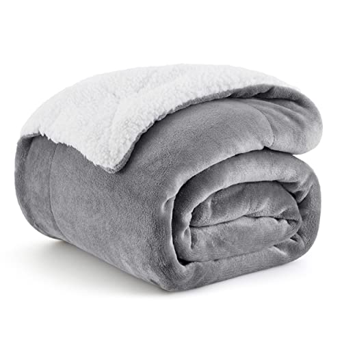 Grey Sherpa Fleece Throw Blanket - Thick and Warm for Winter, 50x60 Inches