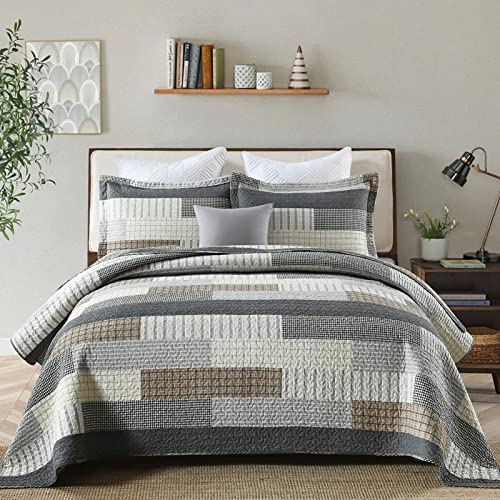 Cozy King Size Quilt Set - Farmhouse Plaid King Bedspread