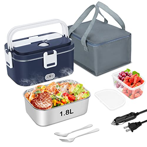 FORABEST Electric Lunch Box - Fast 60W Food Heater 3-in-1 Portable Food Warmer Lunch Box for Car & Home – Leak Proof, 2 Compartments, Removable 304