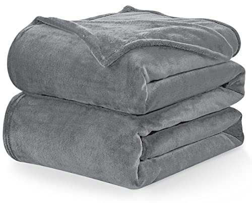 CozyLux Gray Microfiber Flannel King Size Blanket - 108x90 inches