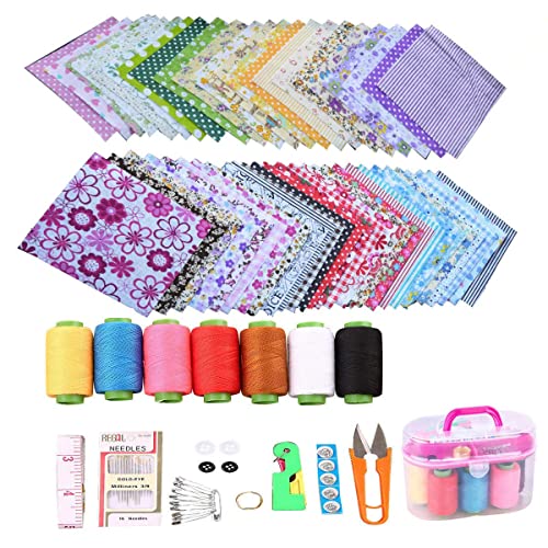 Craft Fabric Bundle with Sewing Kit - 50 Pcs 4" x 4"