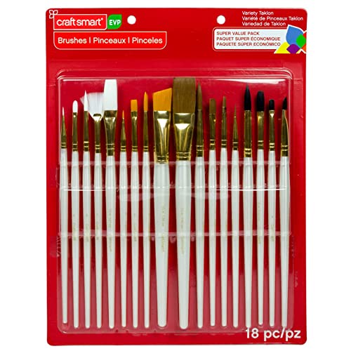Craft Smart Assorted Taklon Paint Brushes, 18 Count