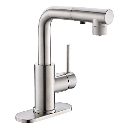Crea Kitchen Faucets with Pull Out Sprayer, Bathroom Sink Faucets Mini Bar Prep Faucet Single Handle 3 Hole Kitchen Farmhouse utility Faucet Outdoor Laundry, Brush Nickel