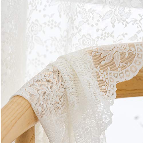 Cream Rose Lace Sheer Curtains - Vintage Style for Bedroom