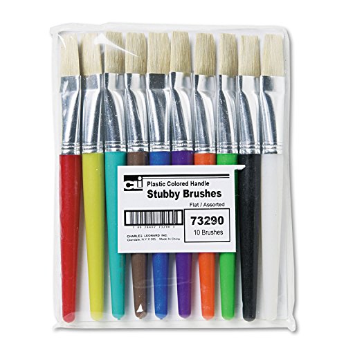 Creative Arts Flat Tip Paint Brushes, Short Stubby Plastic Handle with Hog Bristle