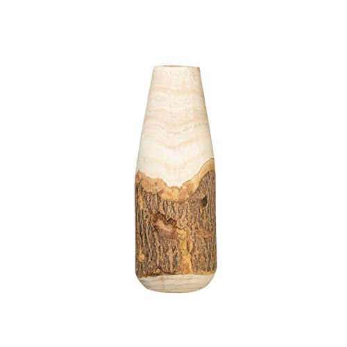 Hand-Carved Paulownia Wood Live Edge Vase, 16", Brown