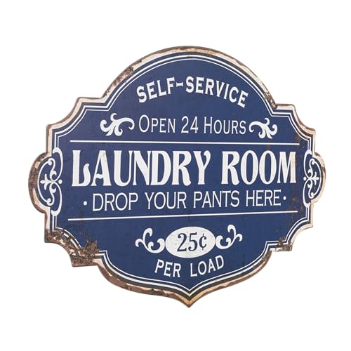 Creative Co-Op Vintage Metal Laundry Room Decorative Wall Sign, Distressed Blue