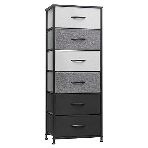 Crestlive 6-Drawer Vertical Dresser Storage Tower with Wood Top and Fabric Bins
