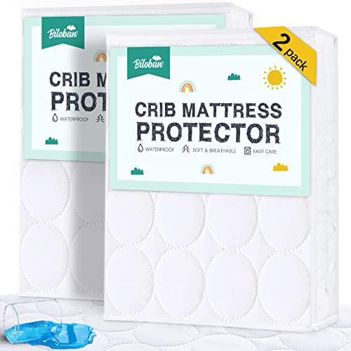 Quilted Waterproof Crib Mattress Protector 2 Pack - Fits Standard Size 52” x 28”