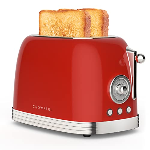 CROWNFUL 2-Slice Toaster with Retro Stainless Steel Design