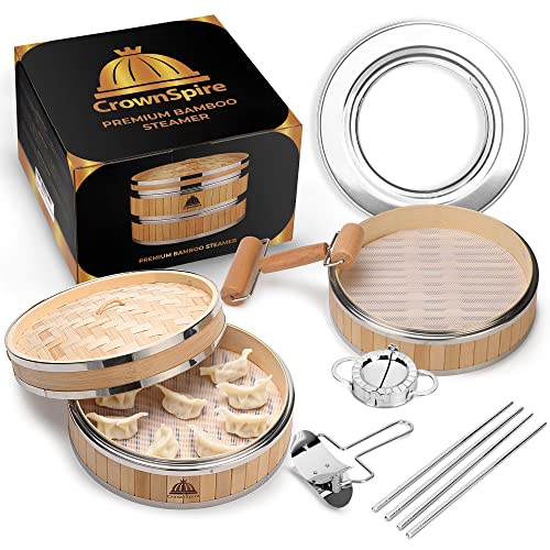 CrownSpire 10-Inch Bamboo Steamer Set with Accessories