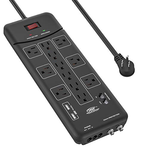 Digital Energy 12 Outlet 15-Ft 4200 Joules Surge Protector Power Strip with  2 USB (4.2A) Ports, Coax/Phone/Ethernet Protection, 6 Wide Spaced Outlets