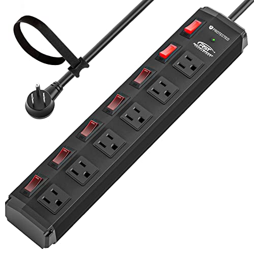 CRST 6 Outlet Heavy Duty Metal Power Strip with Individual Switches, 15A Mountable Power Strip Surge Protector Circuit Breaker(1200 J), 6FT Extension Cord