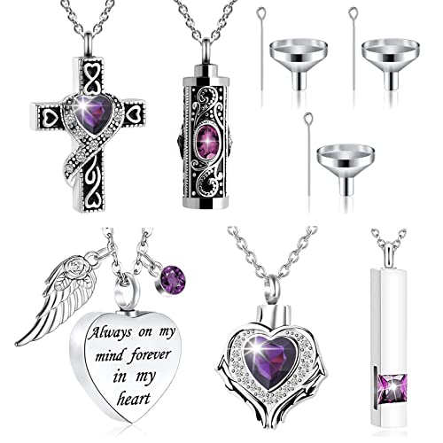Crystal Heart Cremation Urn Necklace Set - Purple 5 Pcs