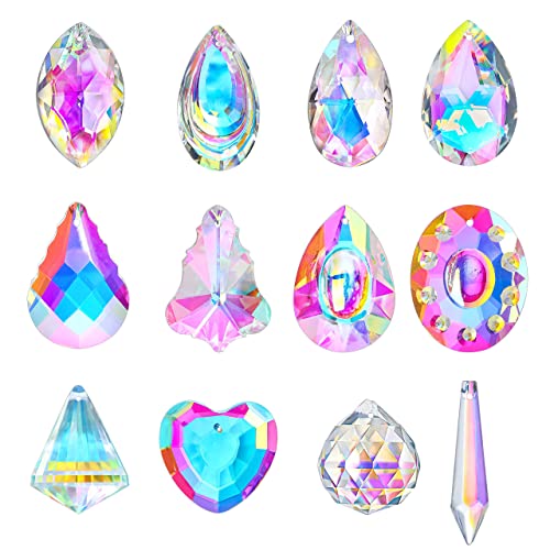 Crystal Prism Suncatchers, Rainbow Hanging Crystals Ornament Pendant for Window, Chandelier Part Replacement for Lamps Decoration, Pack of 12