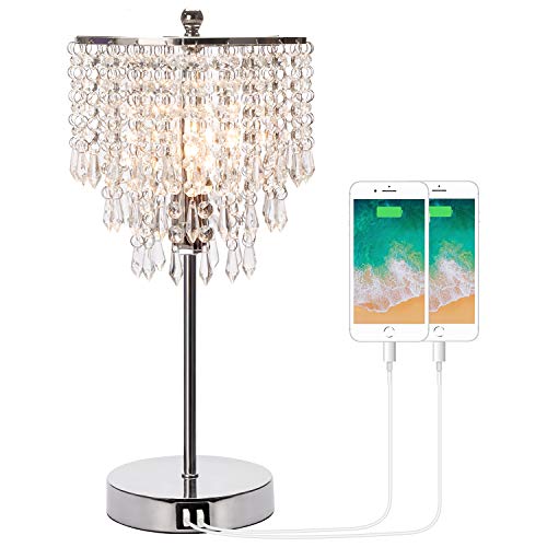 Crystal Table Lamp with USB Charging Ports