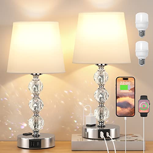 Crystal Table Lamps with USB C Charging Ports