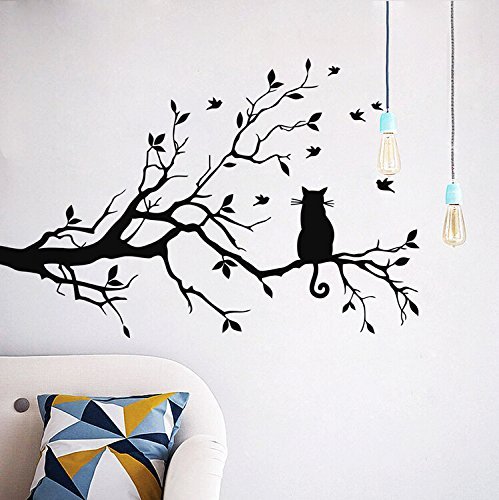 CUGBO Cat On Long Tree Branch Wall Decal