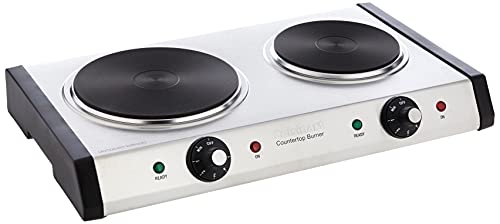 Electric Cooktop 2 Burner, Plug in Electric Stove Top Stainless Steel 110V Ceramic Cooktop with 2 Knob Control - BXG 2 Burner