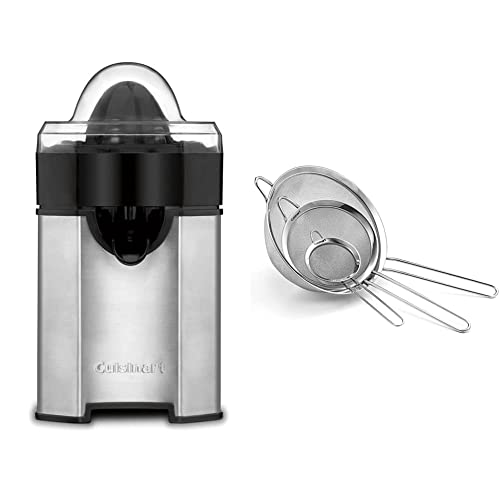 Cuisinart CCJ-500P1 Pulp Control Citrus Juicer, 1, Black/Stainless & CTG-00-3MS Set of 3 Fine Set of Mesh Strainers, 1, Stainless Steel