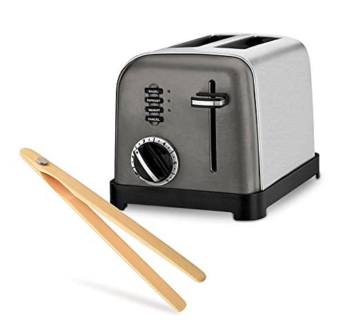 Cuisinart CPT-160BKS Metal Classic Toaster Bundle with Norpro Magnetic Bamboo Tongs - 2 Slice (Black Stainless)
