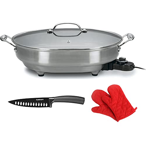 Cuisinart 1500W Electric Skillet & Chef's Knife Bundle with Red Oven Mitt