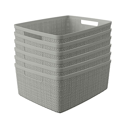 MBKO Plastic Storage Basket - Kitchen Office Pantry Organizer Bins  (Small-6PK, Grey)